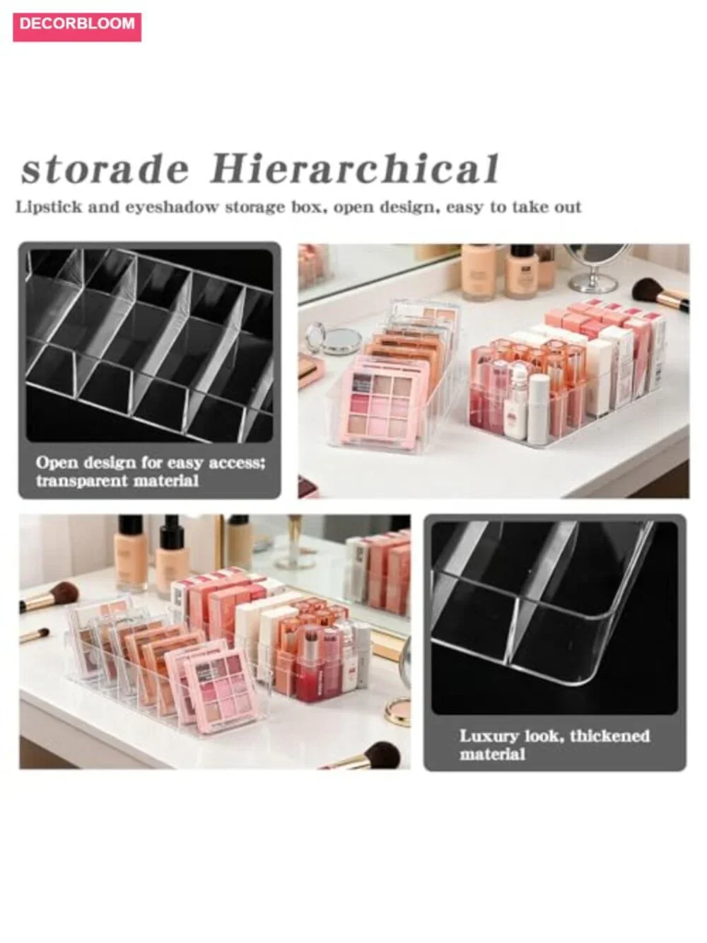 Clear Acrylic 7-Section Cosmetic Display Case Makeup Organizer Storage